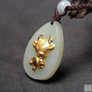 金镶玉生肖牛的吊坠玉牛吉祥物牛形饰物牛型饰品玉石挂件灵牛保岁