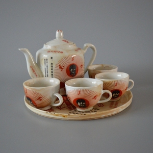 文革时期东方红茶具一套毛瓷乡下老货古瓷器古董仿古瓷器收藏