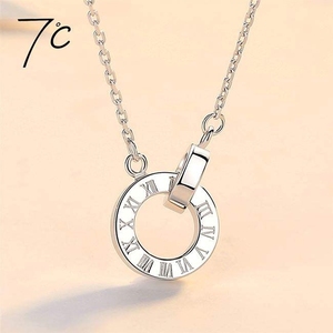 高档七度银饰7℃双环罗马数字纯银项链女简约锁骨链网红潮情人节