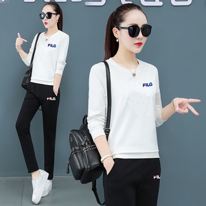 菲潮斐乐运动服套装女2021新款春季韩版圆领长袖卫衣服休闲两件套