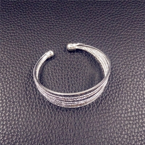 925纯银手镯女多线圈环多层开口银镯子手环生日礼物7分首饰品