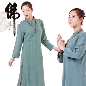 尼姑服 素衣居士禅服中式服女佛系拜佛服中国风尼姑服素衣棉麻茶