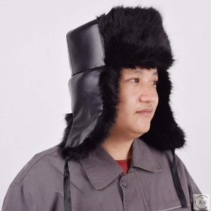 保暖雷锋帽大耳毛革面长毛护耳加厚冬天光头强同款防寒棉帽东北风