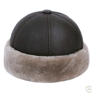 皮毛一体帽子男真皮冬季保暖无沿西瓜皮帽中老年人帽子王爷地主帽