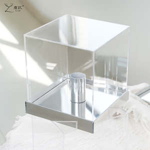 鹿苡永生花巨型玫瑰亚克力方盒玻璃罩镜面花盒透明防尘器皿