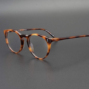 高档日本手工质感板材玳瑁色 椭圆形眼镜框架男女超轻细框配度数