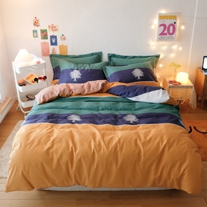 高档蓝梦家纺加厚磨毛四件套简约冬季裸睡全棉床单被套床上用