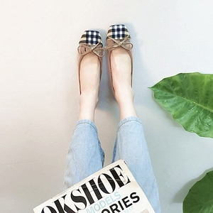 晓梦2018秋季新款韩版浅口百搭平底鞋软底蝴蝶结淑女方头单鞋女奶