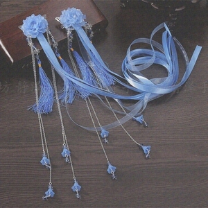 女汉服飘带汉代少女发饰蓝色古装发誓 头发 女子女式