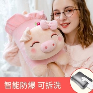 日本购家用便携式动物可爱布娃娃保温电热水袋手捂暖手宝成人冬季