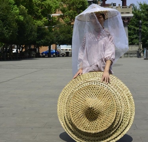 草帽斗笠帽头戴竹编遮面遮雨纯手工笠帽斗篷流苏夏天老人特