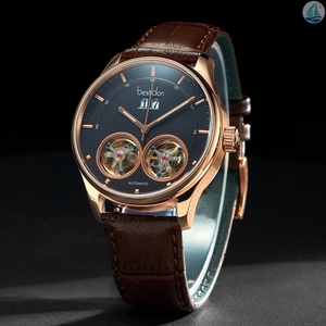 邦顿手表男士双陀飞轮机械表男镂空双历全自动皮带款男表