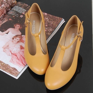 学院风女鞋复古小皮鞋女一字扣浅口丁字鞋圆头高跟真皮t带单鞋女