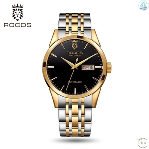 雷克斯rocos牌商务时尚潮流全自动机械手表男士钢带防水男表