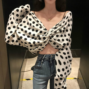 秋冬夜店低胸露脐漏腰短款上衣女直播性感长袖衬衣牛