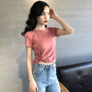 夏季衣服 小个子短装小衫 搭配牛仔裙高腰短裤子的上衣女学生显瘦