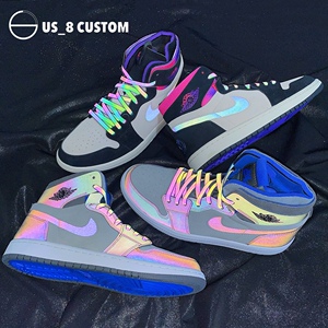 us8acc二次元aj1af1大巴黎3m全息反光lol炫彩变色龙镭射鞋带