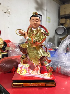 木雕神像三太子哪吒中坛元帅香樟木精雕贴金彩绘台湾工艺一尺三高