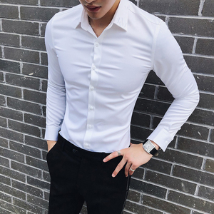 白色衬衫男长袖韩版潮流领子刺绣夜场商务英伦休闲正装男士衬衣帅