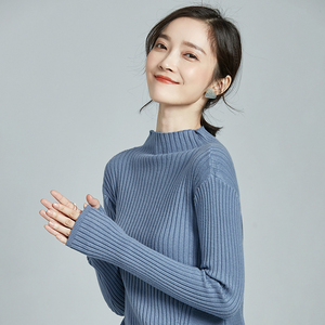 雾霾蓝毛衣女港味慵懒风灰蓝色针织衫高领秋单穿打底套头百搭气质