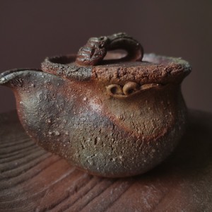 日本名家 原田陶月窑 纯手工荒肌备前烧粗陶柴烧手抓壶 茶壶 宝瓶