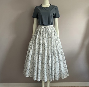 夏季新品小清新碎花棉布抽褶大摆长裙半身裙