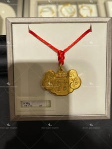 周大福专柜正品代购 宝宝满月长命百岁长命锁 9999足金黄金吊坠