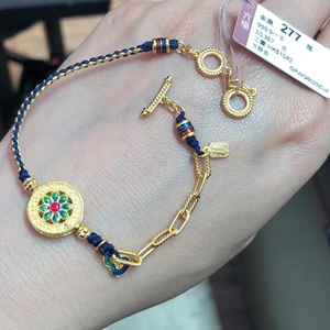 香港六福珠宝专柜 足金999.9 古醇金珐琅葫芦国潮黄金手链 ab手绳