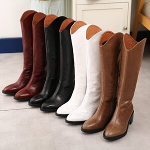 纯皮蒙古元素民族风高筒女靴蒙古风尖头长筒靴蒙古女里外全皮女鞋