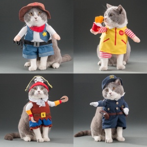 宠物搞怪变身衣服猫猫狗狗万圣节警察水手直立装护士海盗赛车牛仔