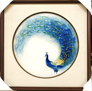 纯手工2--4丝蚕丝线精品苏绣成品挂画圆形孔雀开屏三联画客厅装饰