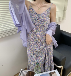 杜町2021年新款法式初恋小碎花吊带裙子长款雪纺鱼尾连衣裙女夏季