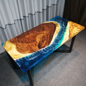 环氧树脂河流桌子茶桌茶台餐桌茶几书桌透明家具实木大板桌面板