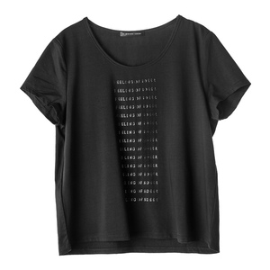 圣迪家女式字母印胶装饰简约黑色柔软舒适百搭短袖T恤0127