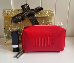 dior迪奥 精美拉链款红色口红包 小容量化妆包