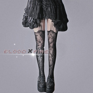 「火祀」玫瑰荆棘吊带袜 暗黑蕾丝打底连裤袜辣妹y2k大腿网袜大码
