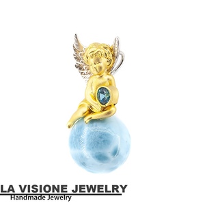 意大利风格珠宝 复古拉力玛 海纹石吊坠925银镶嵌 天使系列珠宝