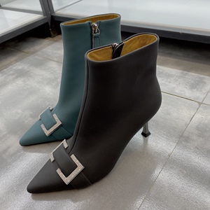 漫步佳人861160056单靴女鞋哑光真皮高跟尖头时装靴