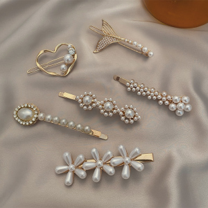 短发一字夹好看的小女生头饰珍珠发夹侧边发卡儿童刘海夹子女卡子