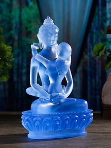 古法琉璃普贤王如来双身像供奉客厅玄关桌面摆件日常送礼高22cm