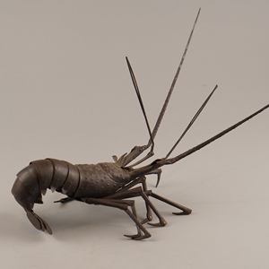 日本江户时期铁打出伊势海老自在置物铁制龙虾摆件甲冑师明珍宗春