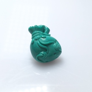 湖北天然绿松石高瓷绿玉化料钱袋如意乾坤袋雕刻