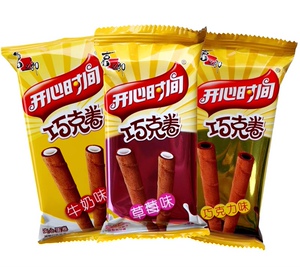 喜之郎 开心时间巧克卷蛋卷草莓牛奶力棒休闲儿童孕妇小零食精品