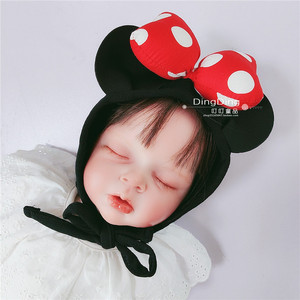 婴儿帽子春秋薄款可爱超萌宝宝新生儿纯棉胎帽网红公主米老鼠米奇