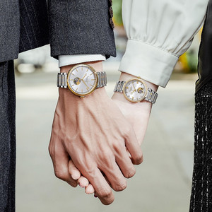 邦顿新款情侣钢带手表全自动机械男女手表时尚商务镂