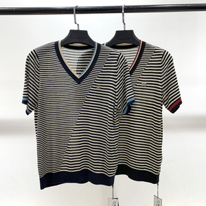 格莱蒂尔gm-163003女装2022夏新款气质v领短袖天丝针织衫套头上衣