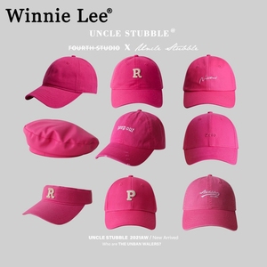 Winnie Lee玫红色帽子毛线东大门粉色棒球帽女少女可爱软顶鸭舌帽
