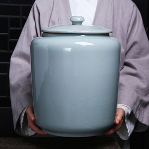 10斤装茶叶罐陶瓷特大号码普洱存醒大红色茶缸开片家用摆设防潮罐