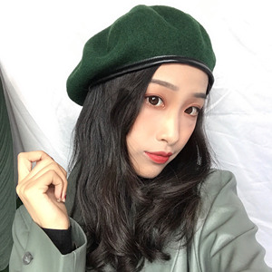 茶绿色贝雷帽