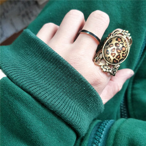 网红韩版时尚欧美复古豹纹宝石镂空花纹个性潮人夸张食指戒指环女